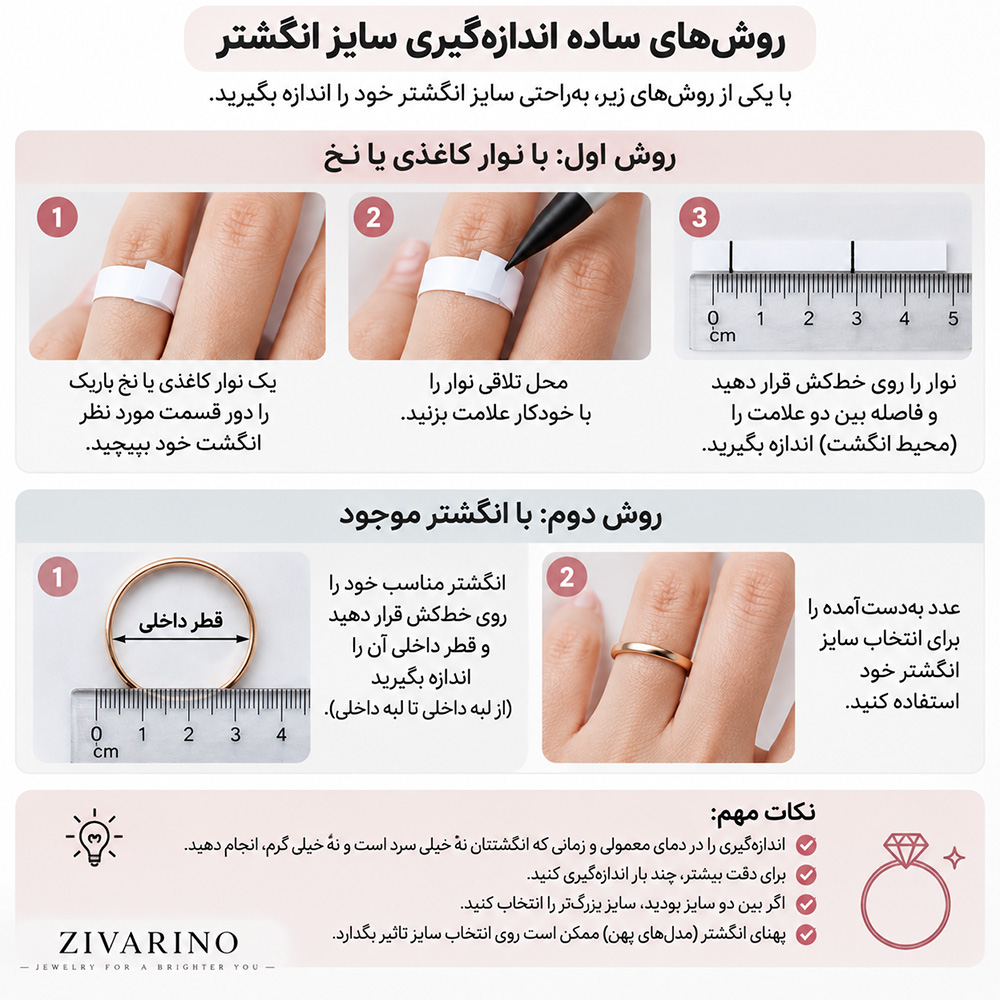 راهنمای تعیین سایز انگشتر در خانه 2 راهنمای تعیین سایز انگشتر در خانه