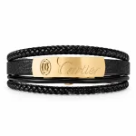دستبند مردانه چرمی طرح Cartier با پلاک استیل