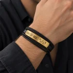 دستبند مردانه چرمی طرح Rolex با پلاک طلایی