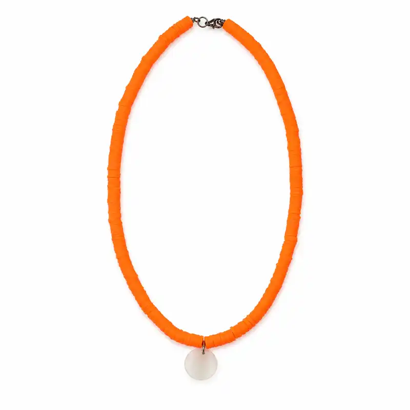 colorful-beaded-women-necklace-white-drop-pendant گردنبند فیمو رنگی با آویز صدف
