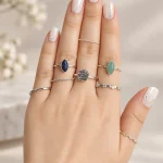 ست انگشتر زنانه نقره‌ای مینیمال با نگین رنگی و طراحی ظریف