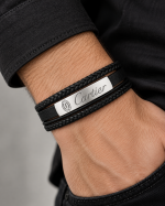 دستبند مردانه چرمی طرح Cartier با پلاک استیل