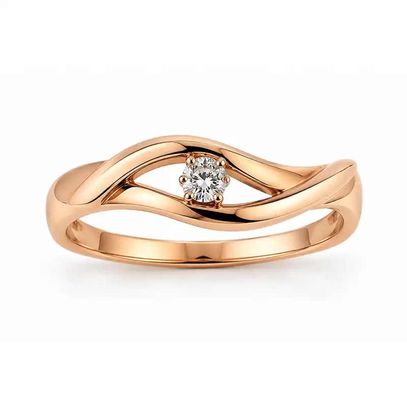 rose-gold-wave-solitaire-ring انگشتر تک نگین طرح موج