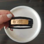 دستبند مردانه چرمی طرح Cartier با پلاک استیل