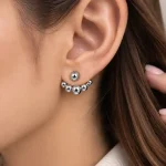 گوشواره زنانه نقره‌ای| طرح گوی مدل هلالی |کد398 - تصویر 4