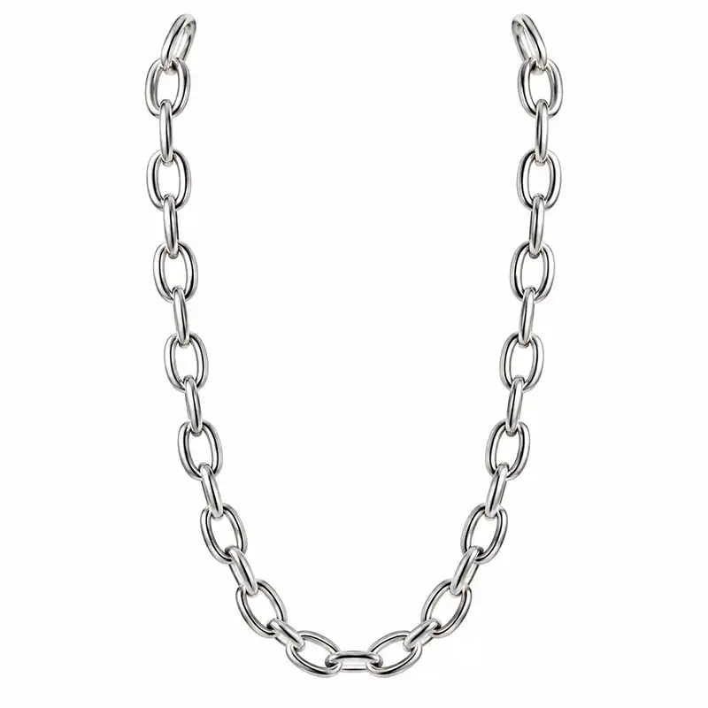 گردنبند زنجیری حلقه‌ای نقره‌ای زنانه و مردانه مدل کلاسیک