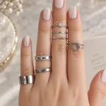 ست انگشتر زنانه ۷ عددی نقره‌ای مدل مینیمال