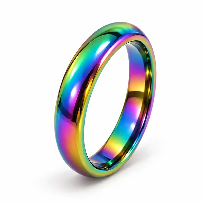 mens-rainbow-stainless-steel-ring انگشتر مردانه و زنانه هفت رنگ مدل رینگ ساده براق